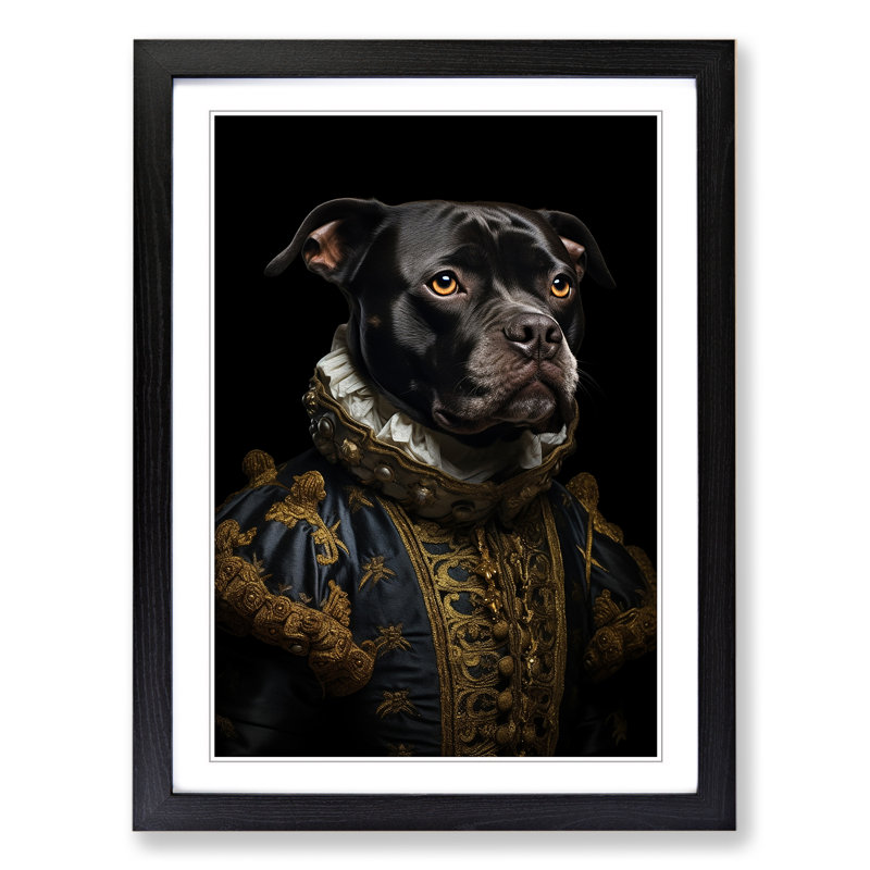 Staffordshire Bull Terrier Renaissance - Single Picture Frame Print on Wood, 64cm H x 46cm W x 2cm D, Black