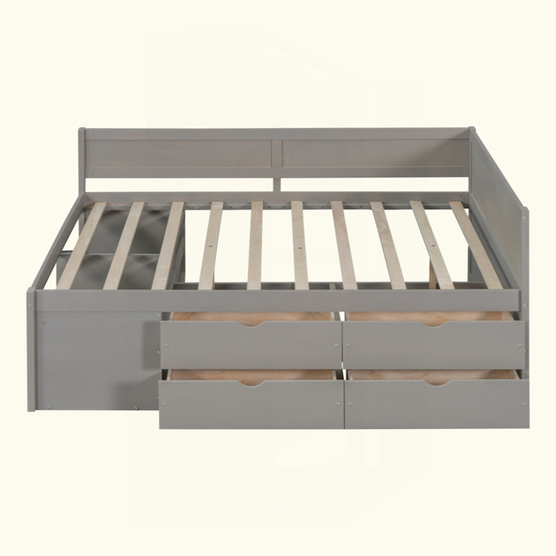 Daybed With Drawers And Shelves, Full, Gray