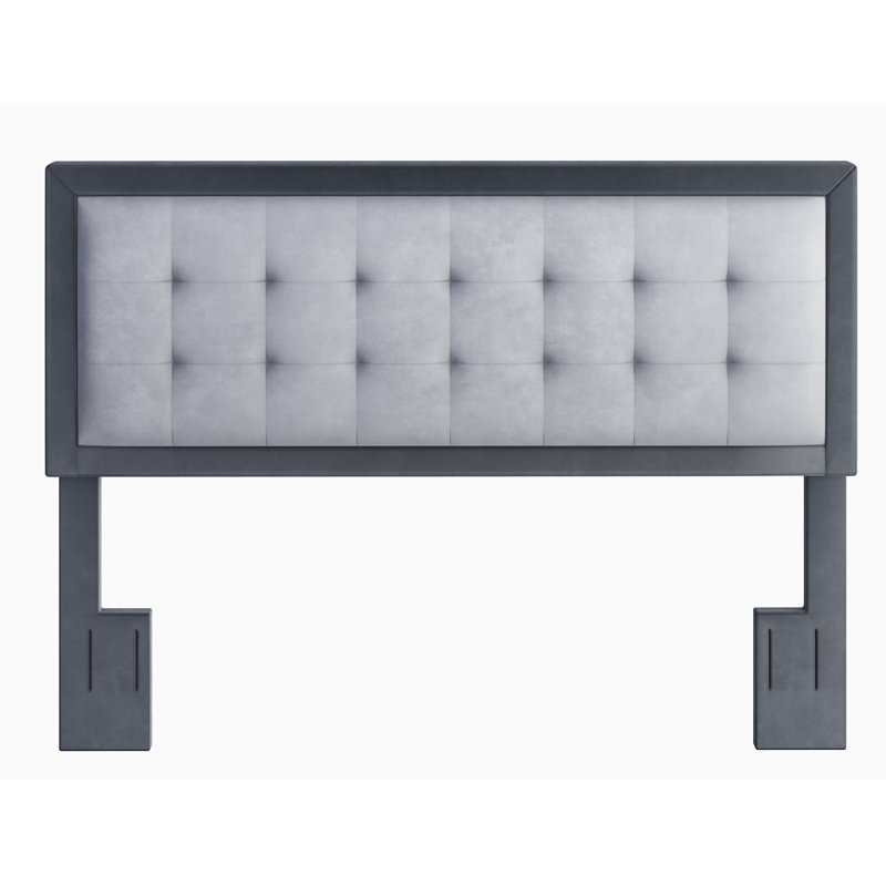 Upholstered Velvet Panel Headboard, Queen, Gray