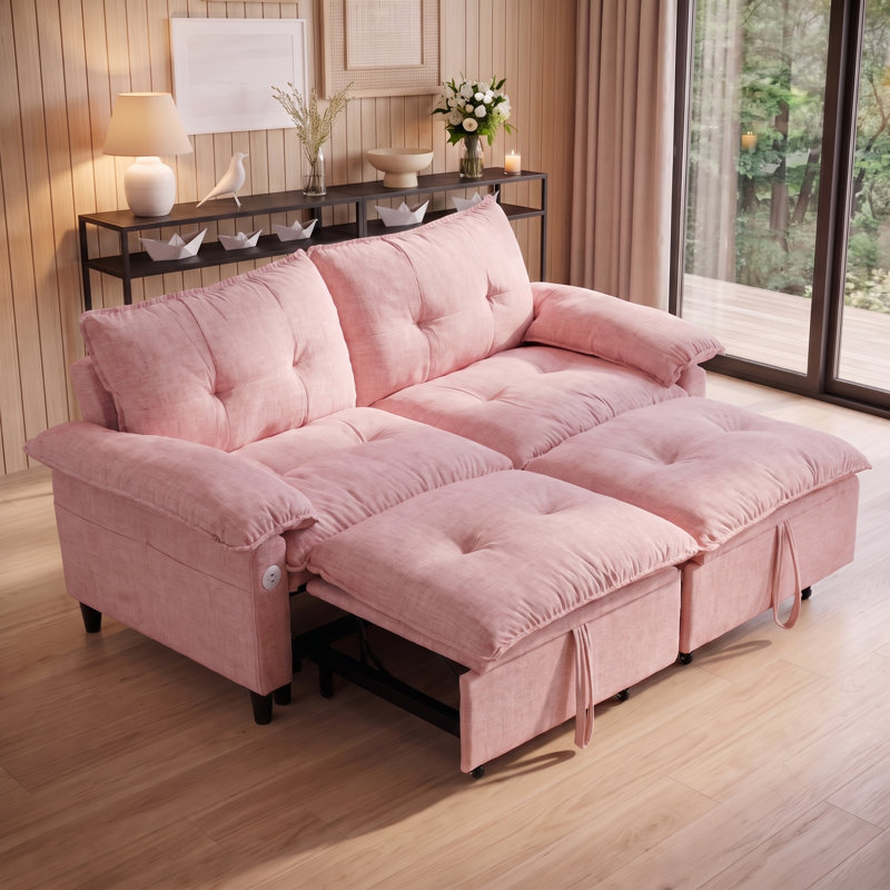 Canapé-lit convertible avec matelas escamotable 73 po, Rose