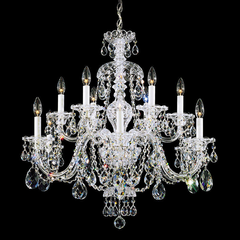 Sterling 12 - Light Glass Chandelier, Silver, Chinese (K9), 120 V
