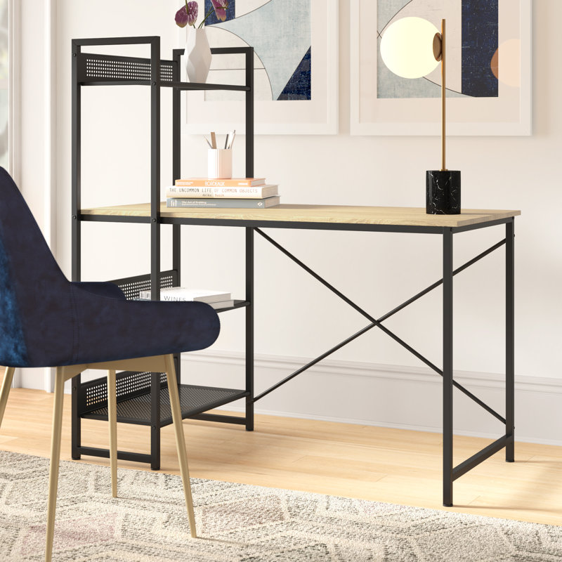 Charleena Metal Base Computer Desk, Oak