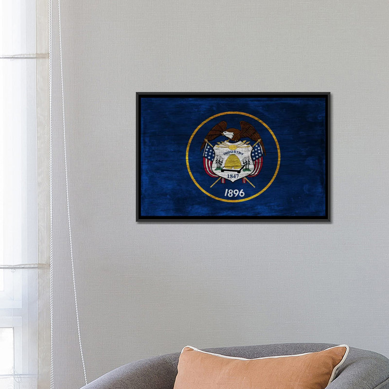 "flags en bois" , impression sur toile, H 18 po x l 26 po x P 1,5 po, Toile avec cadre noir, Pas de tapis