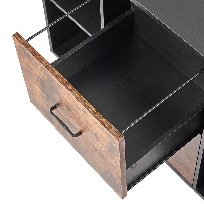 2 Drawer Wooden File Cabinet, Mobile Filing Cabinet with Open Shelves, Lateral Rolling File Storage with Lockable Wheels, Modern Free Standing Printer Stand for Home, Office, School
