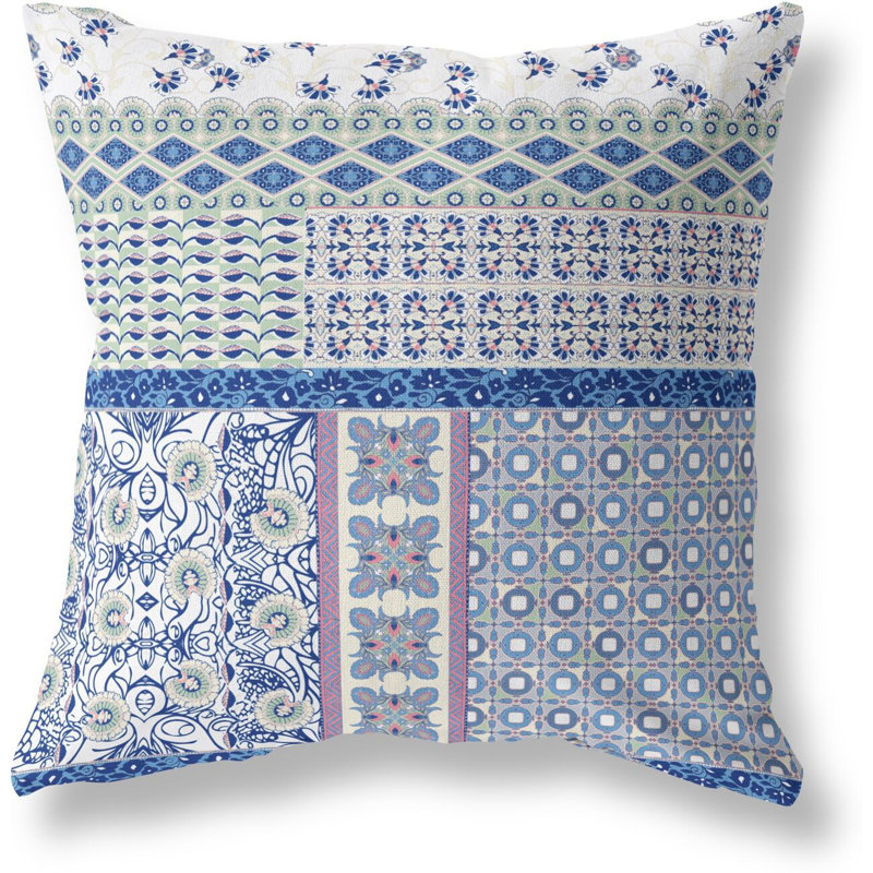 Coussin décoratif, Bleu / patchwork lavande, 16 po x 16 po