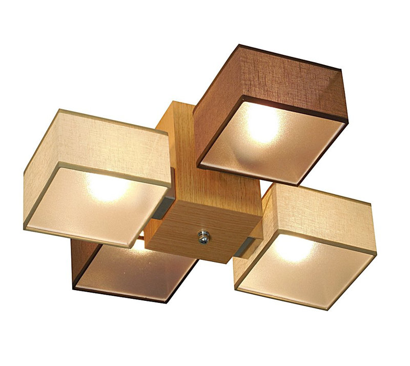 Miranda Semi Flush Mount, Natural oak wood, Brown/Cream, translucent