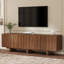 Meuble télé rétro à grain de bois avec porte ondulée pour téléviseur de 75 à 75 po, rangement spacieux et gestion des câbles, base robuste pour le salon-130140114