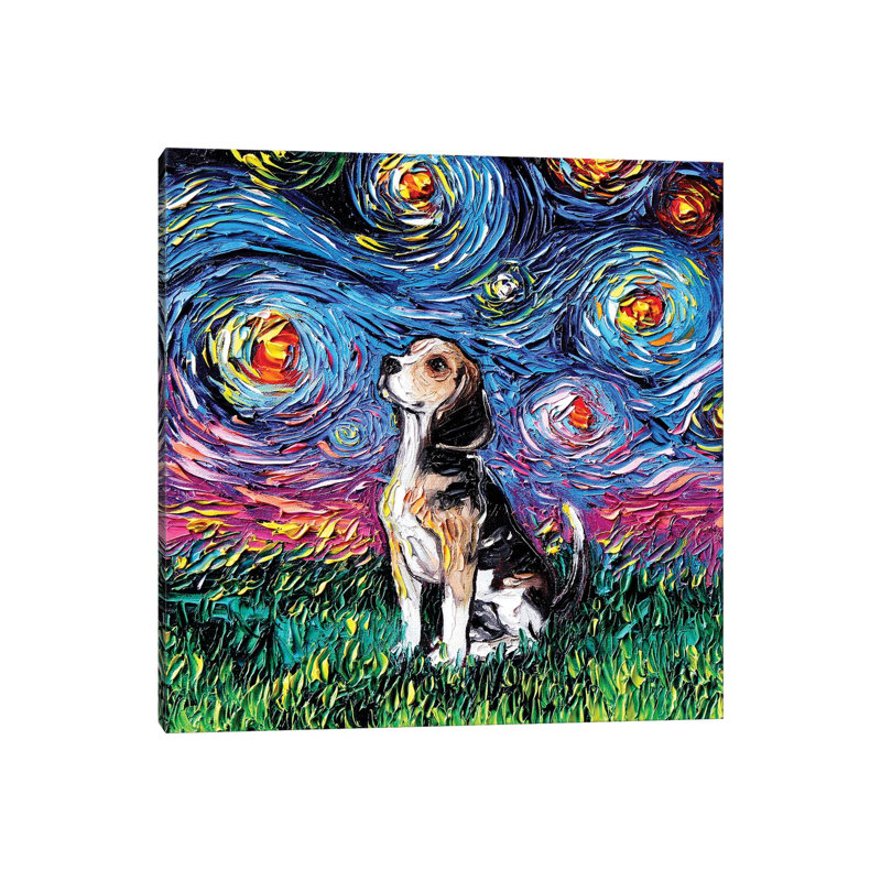 «Beagle Night» par Aja Trêves - reproduction d'art, H 12 po x l 12 po x P 0,75 po, Toile tendue