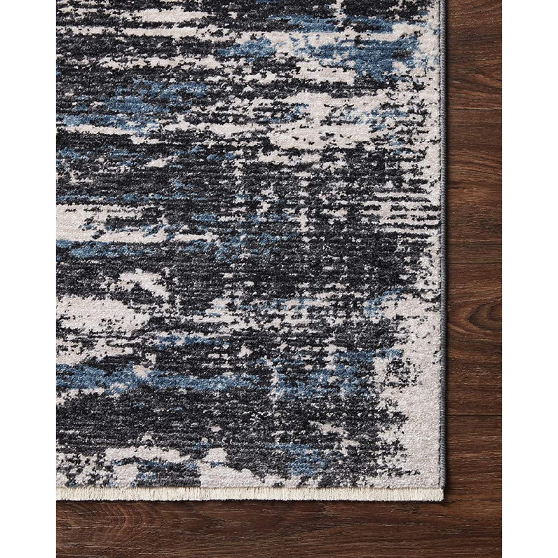 Tapis abstrait gris anthracite / colombe en tissu abstrait tissé à la machine 5 pi 3 po x 7 pi 9 po