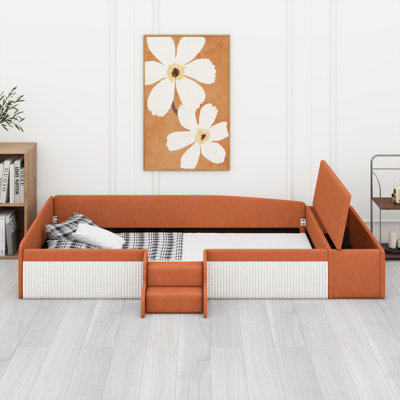 Structure rembourrée pour lit de jour avec escalier pratique et repose-pieds avec vérin à gaz