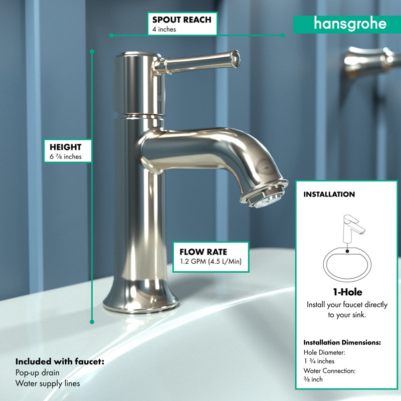 Hansgrohe Talis C Single-Hole Bathroom Faucet 80 with Drain Assembly, Polished Nickel