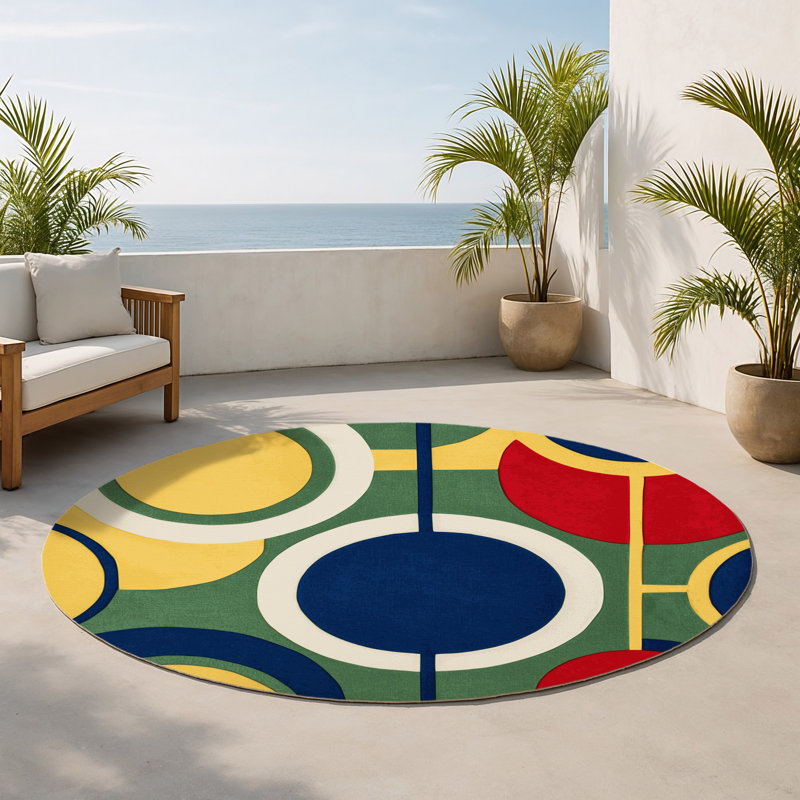 Vivid Doodle Indoor And Outdoor Area Rug, Round 5'