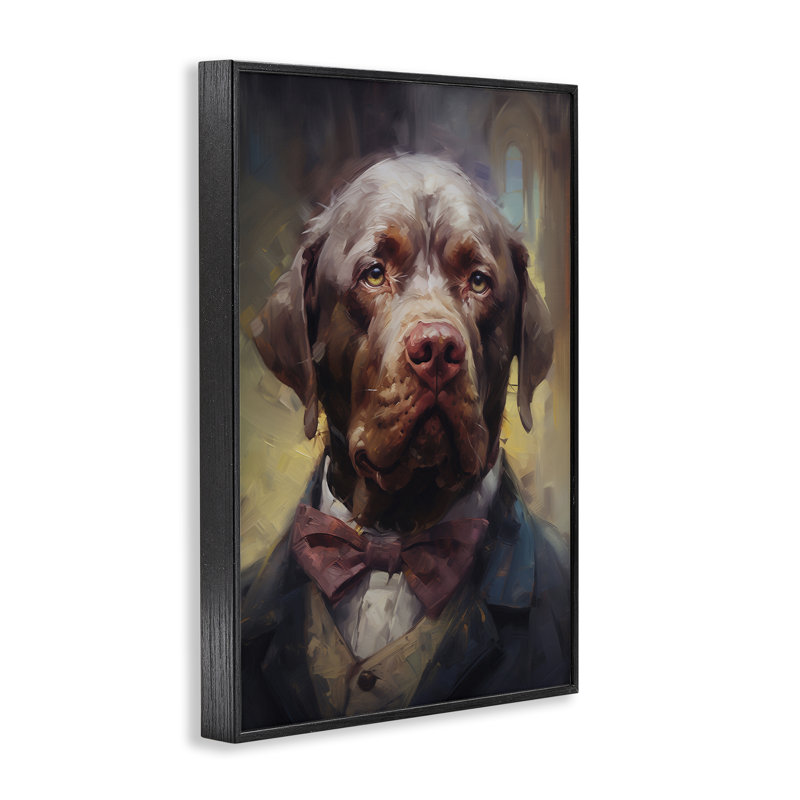 Chien en costume intemporel, estampe numérique, design par Wumples, H 18 po x l 12 po, Giclée encadrée noir minuit