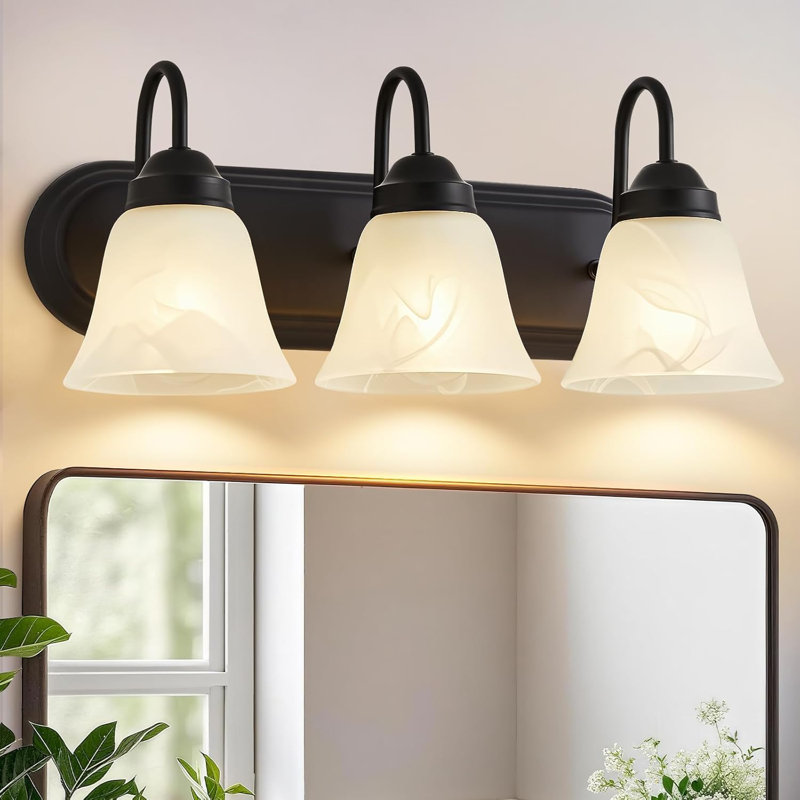 3-Light Dimmable Bathroom Vanity Light with Frosted Glass Shade, Black