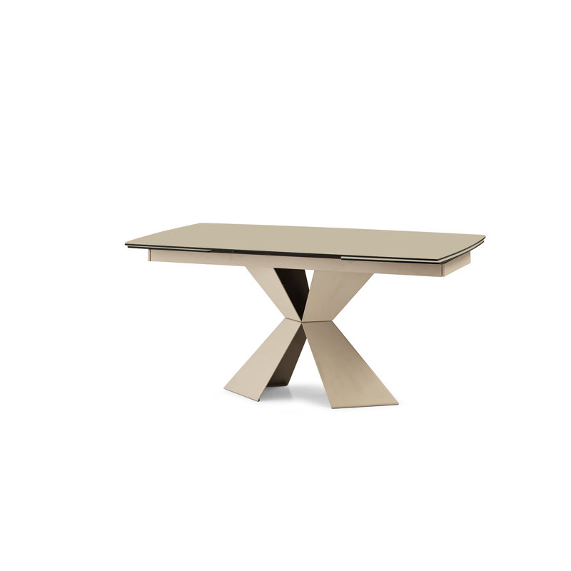Padgett Glass Top Solid Wood Base Dining Table, 75cm H x 120cm L x 90cm W, White, White