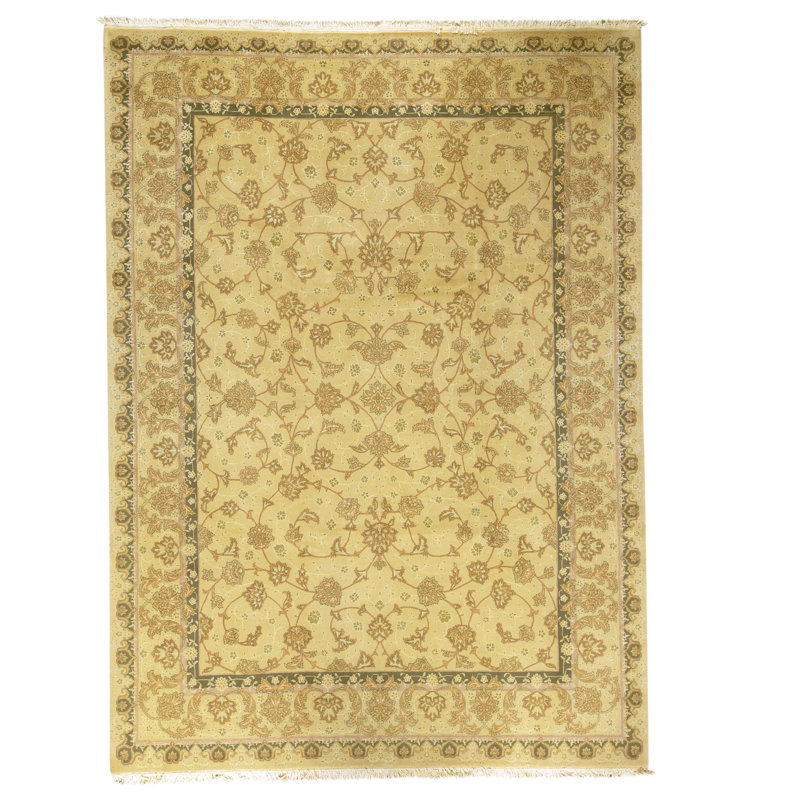 Hand Knotted Wool Area Rug in Gold