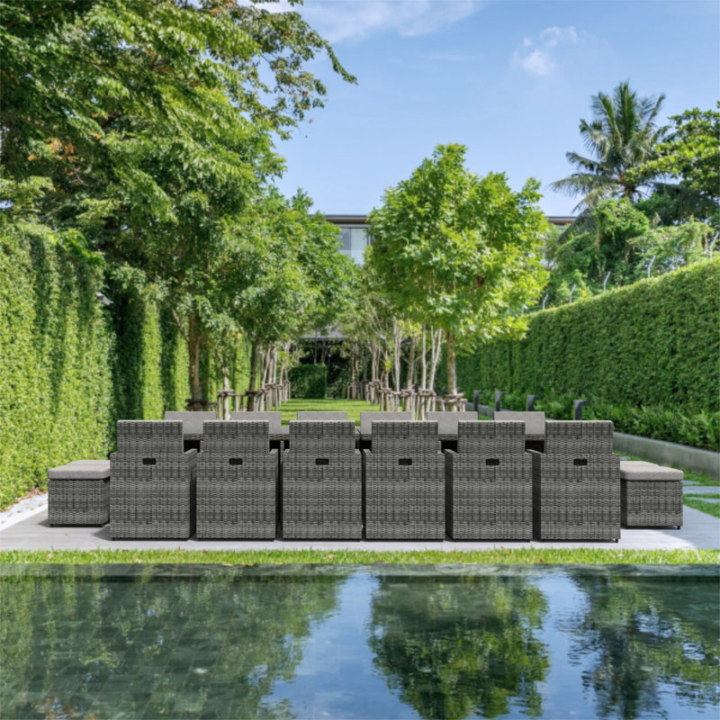 Ensemble de salle à manger rectangulaire en aluminium pour 74 personnes avec coussins de 74,8 po de longueur, Gris, Gris