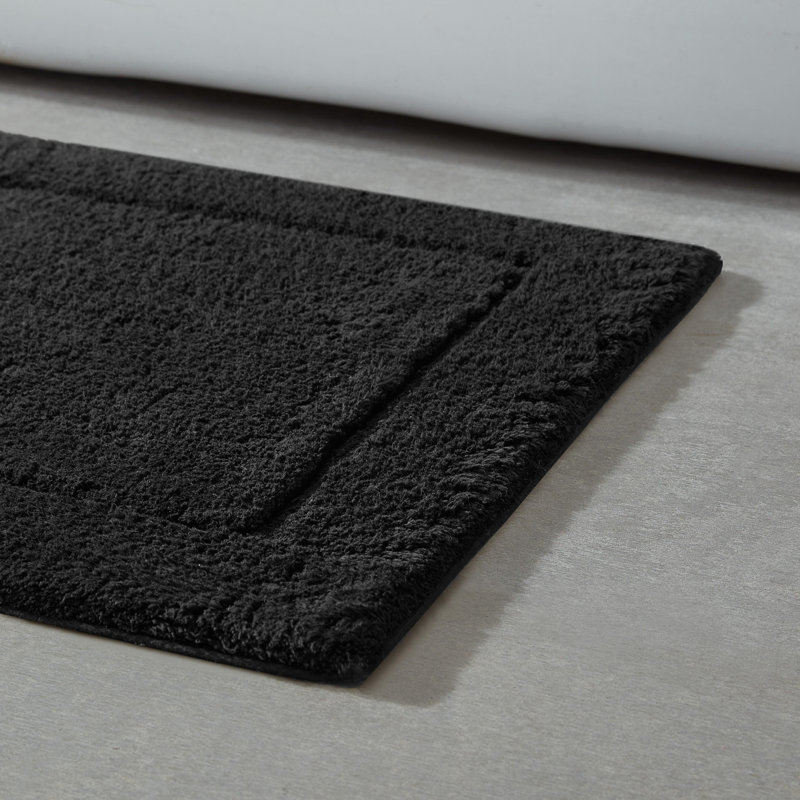 Black Cotton Rectangle Bathroom Rug Set, Machine-Washable, 2 Piece