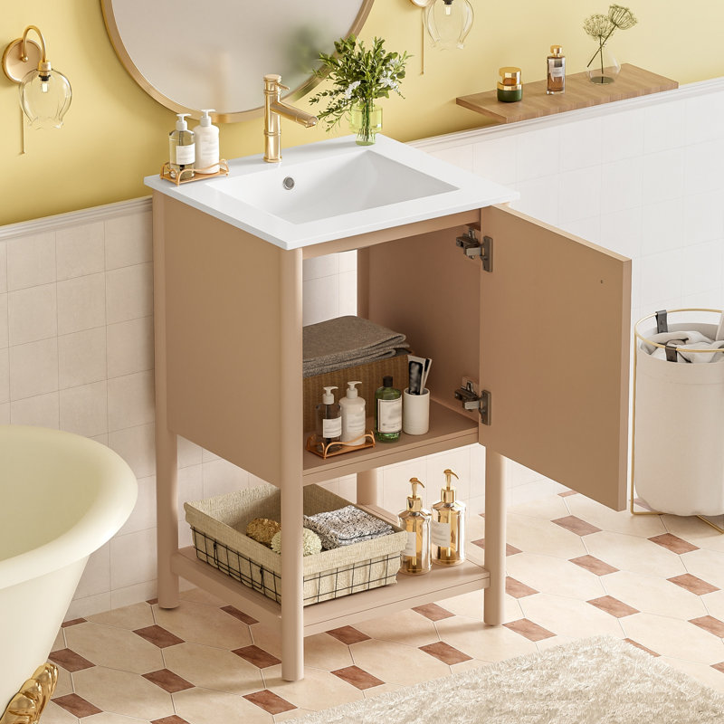 Van Meuble-lavabo de style français 20 po S - Lavabo autoportant en céramique, porte à fermeture douce