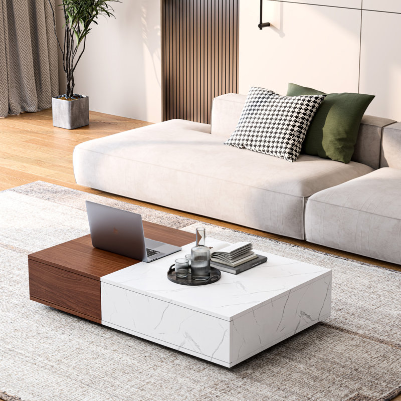 Modern Style Walnut Coffee Table With Two Storage Spaces