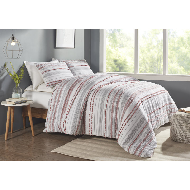 Ensemble d'édredon 100% coton Diana, Édredon pour grand lit + 2 taies décoratives, Rougir