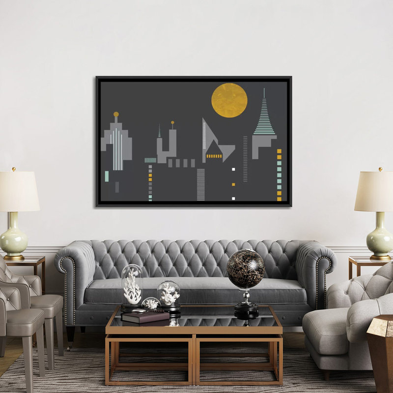 Paysage urbain - impression sur toile tendue, H 18 po x l 26 po x P 1,5 po, Toile avec cadre noir, Pas de tapis