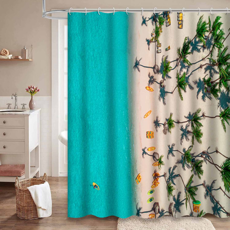 Rideau de douche imperméable avec 12 crochets Island Palm, L 72 po x l 72 po