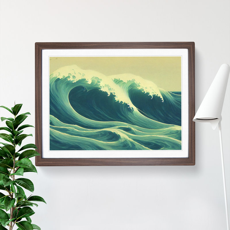 XH1022-578X An Artistic Japanese Wave - Single Picture Frame Print, 25cm H x 34cm W x 2cm D, Walnut