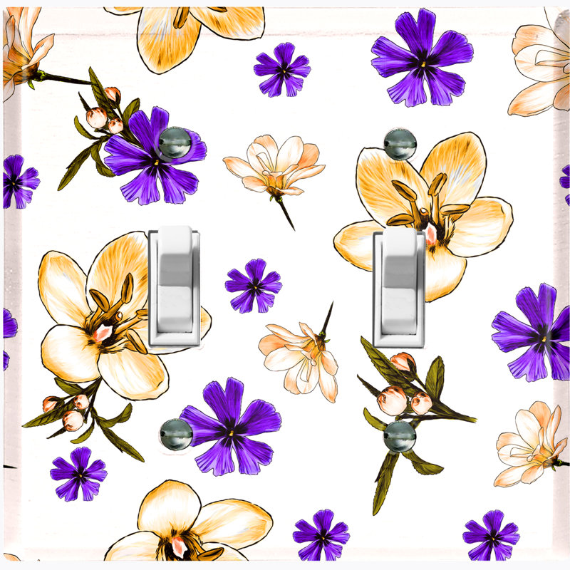 Plaque murale à interrupteur à bascule orange et mauve avec 2 fleurs