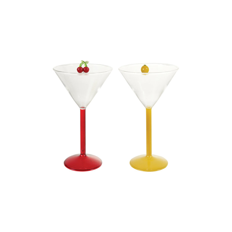 Coupe martini en verre soufflé à la main avec accent citron ou cerise