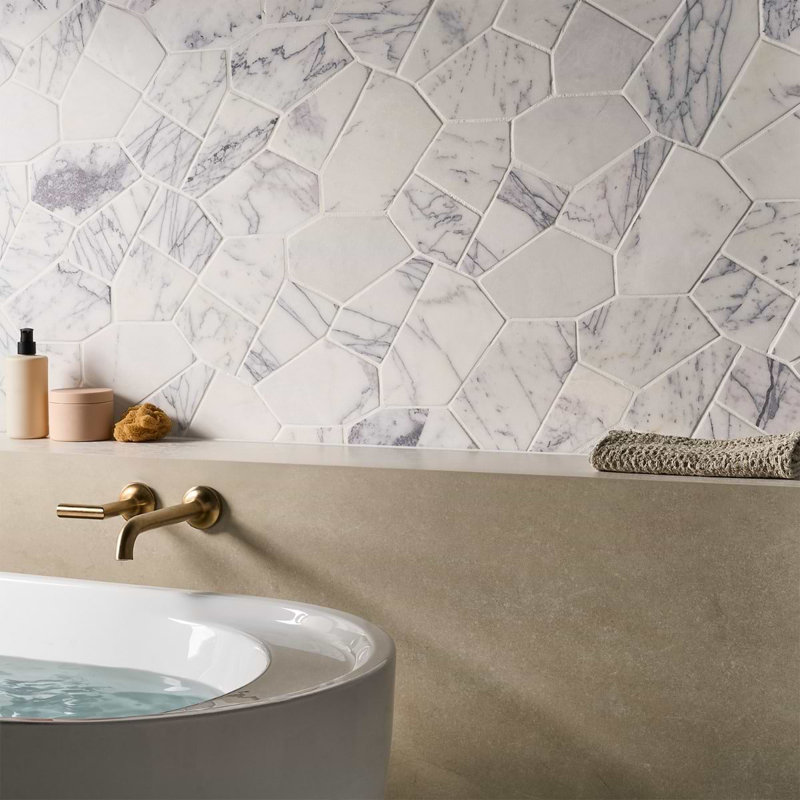 Nature Organica 12x20 Honed Marble Mosaic Tile, Lilac Tumbled