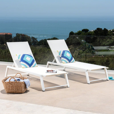 Confortable chaise longue en filet en métal blanc pour le bord de la piscine - H 12,27 po x l 26 po x P 75,94 po réglable avec dossier pour se détendre à l'extérieur en aluminium 75,94 po 26 12,27 po