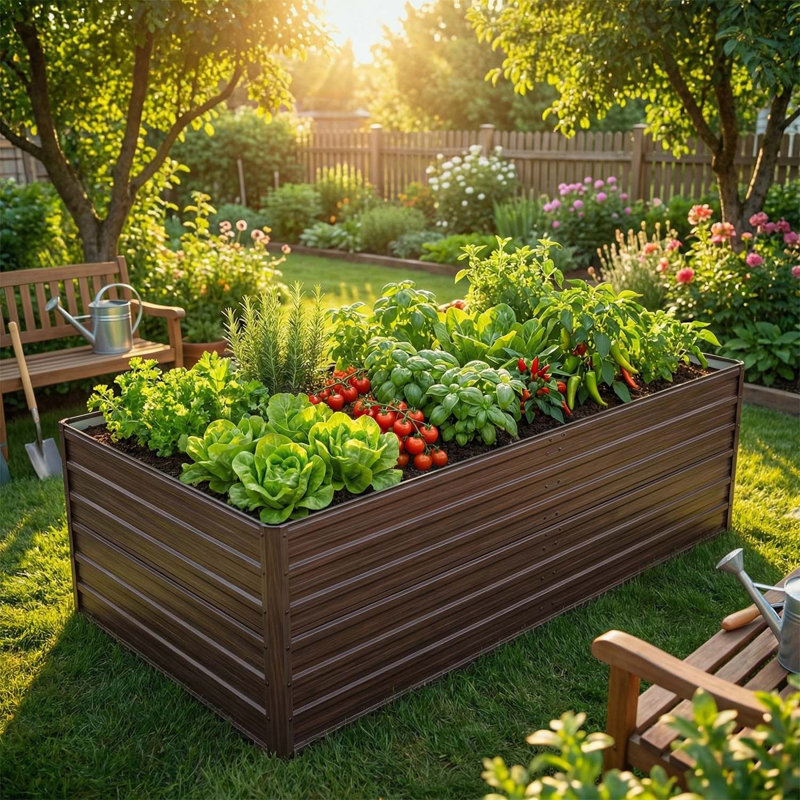Raised Garden Bed Kit - Large Outdoor Planter Box for Veggies, Fruits, Herbs, Brown, 8x4x2FT