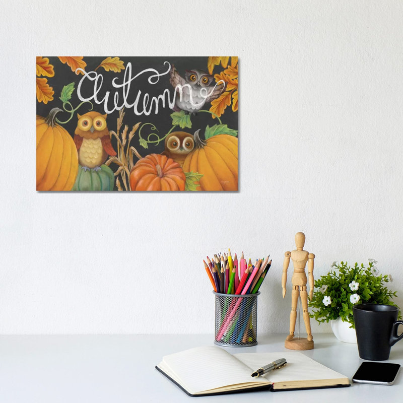 Harvest Owl II by Mary Urban - Wrapped Canvas Painting, 20.32 cm H x 30.48 cm W