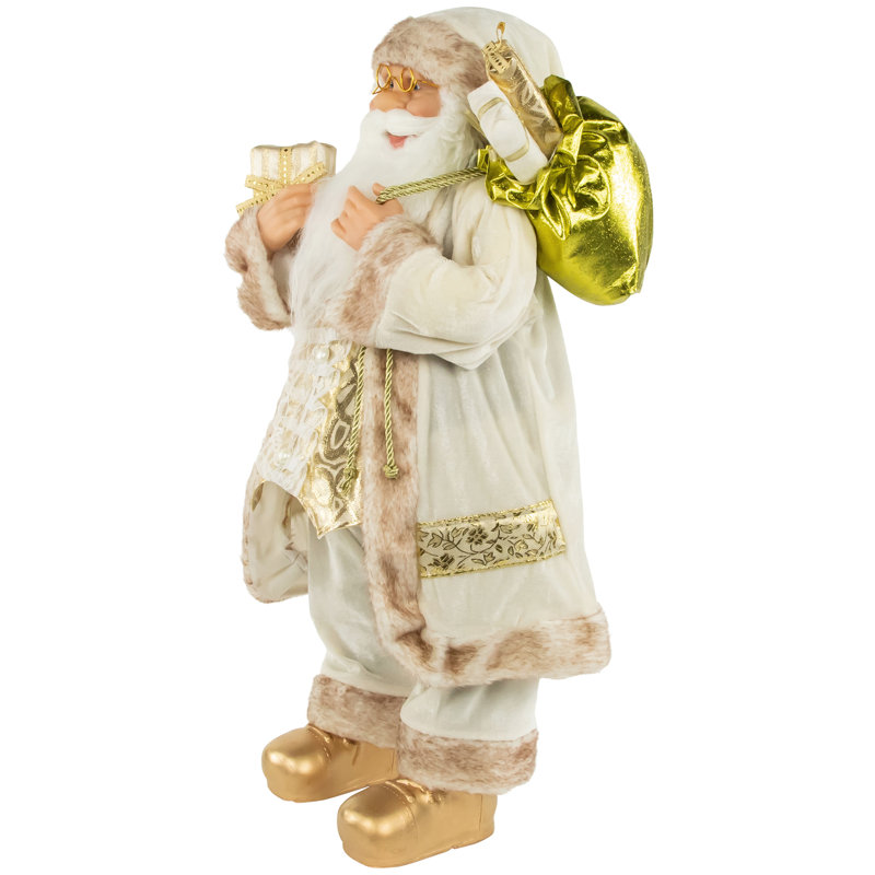 24" Winter White and Gold Santa Claus Metal Figurine