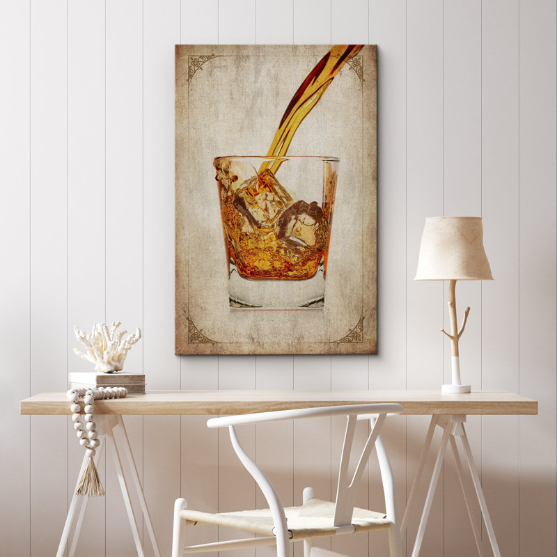 Impression sur toile rétro, rétro, verre à whisky bourbon, verre à vin et champagne, H 24 po x l 16 po x P 1,5 po