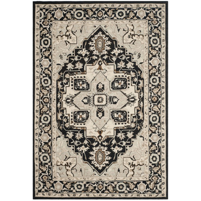 Tapis noir / naturel en laine crocheté à la main Tala