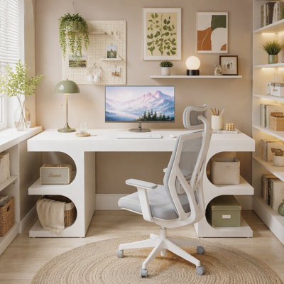 62" Executive Desk, Modern Office Computer Desk with Storage Shelves