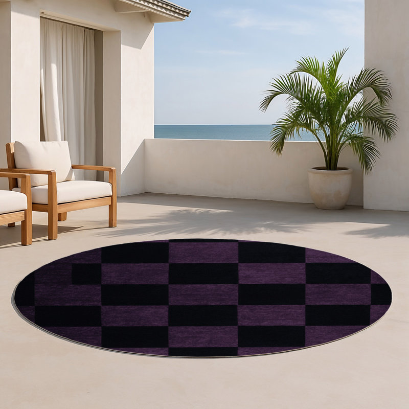 Tapis d'intérieur et d'extérieur à carreaux gris, Rond 5 pi