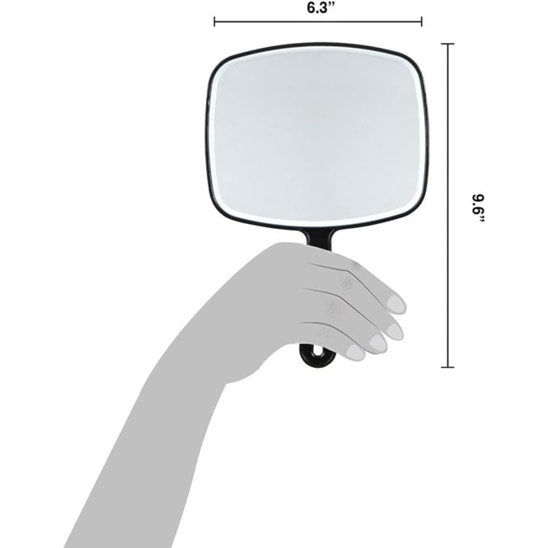 Premium Hand Mirror With Handle, 6.3" W X 9.6" L, Multi-Purpose Handheld Mirror With Distortion-Free Reflection, Black