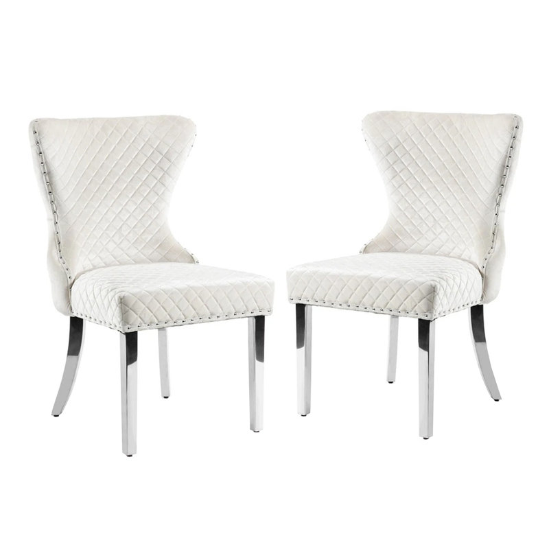 Ensemble de 2 chaises de salle à manger rembourrées avec pieds carrés , Argent argent, Blanc