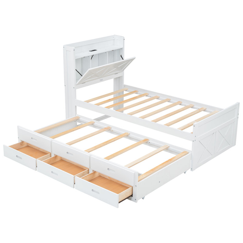 Twin Size Bed With Headboard Outlets & Practical Storage Function Abundant Space Options