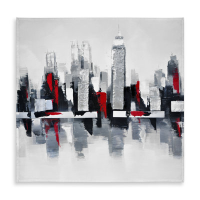 Gray and Red Cityscape Tablecloth - Indoor Outdoor Decor