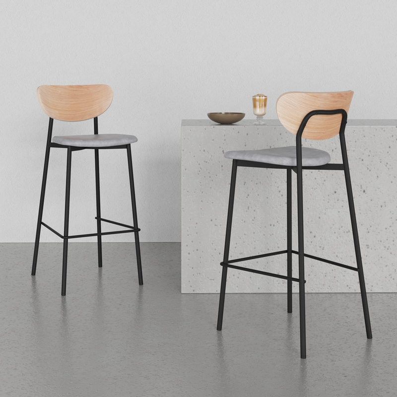 Bar & Counter Stool, Bar Stool (30" Seat Height), Gray Leather/Natural Frame