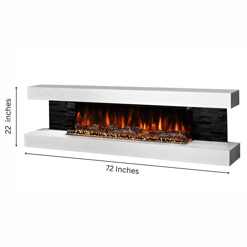 Vegas 72-Inch Wall Mounted Electric Fireplace | Fully Assembled | 3-Sided Panoramic Flame | Remote Control | LED Side Lights