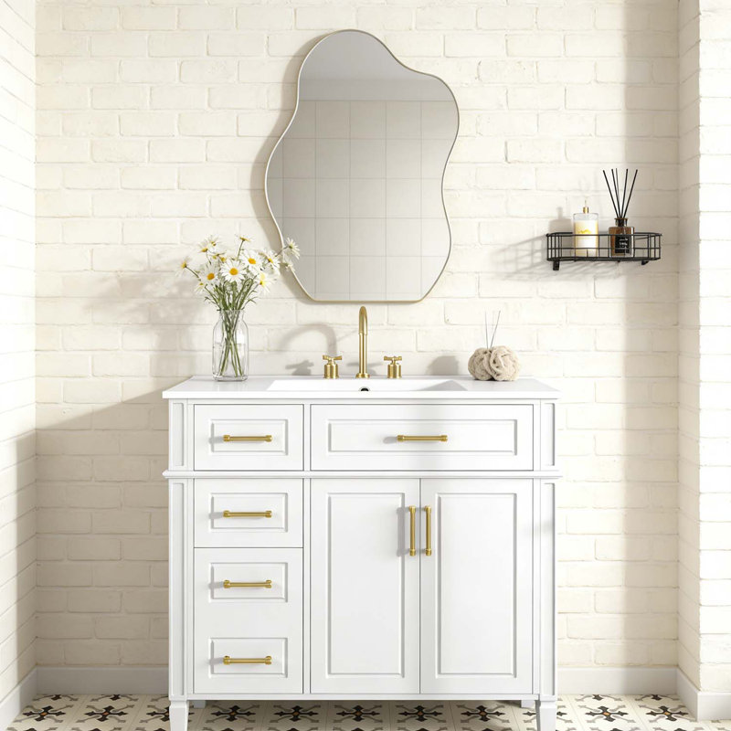 Meuble-lavabo 36 po avec lavabo, charnières à fermeture en douceur, Blanc