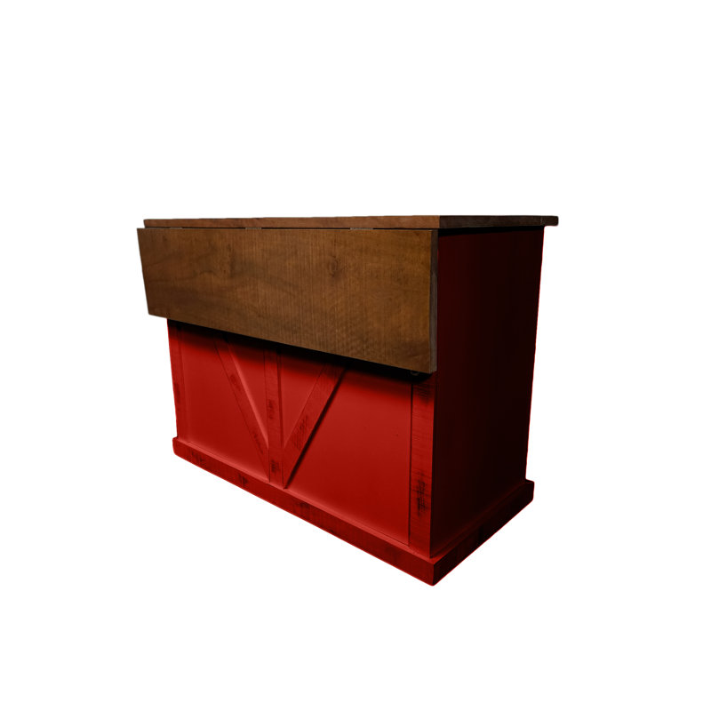 Farmhouse 60" Solid Wood Kicthen Island with trash bin compartment and Drop Leaf, Persimmon Red