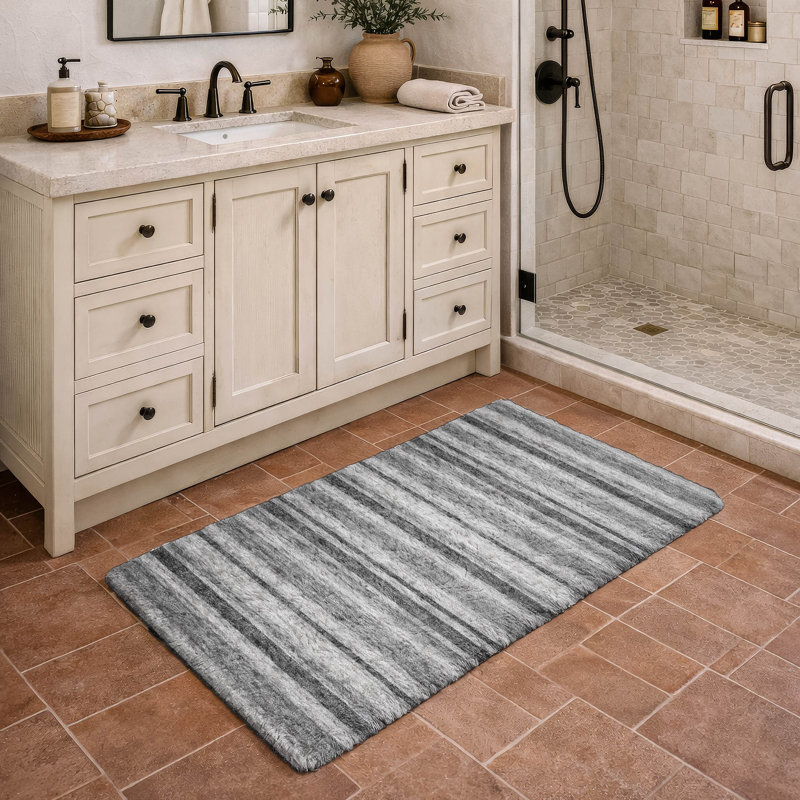 Premium Machine Washable Dream Shag ADS531 Striped Rug, 1'8" x 2'6", Gray