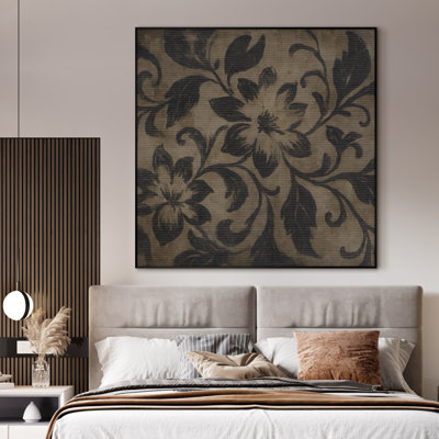Très grand art mural imprimé sur tissu - Motif damassé floral, décoration d'art classique pour le salon ou la chambre à coucher - «Assemblage requis du cadre (cadre non fini)»