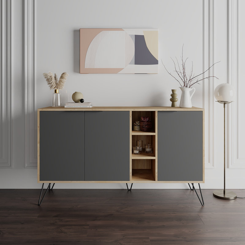 Buffet de 55,9 po Jaycee, Anthracite / chêne